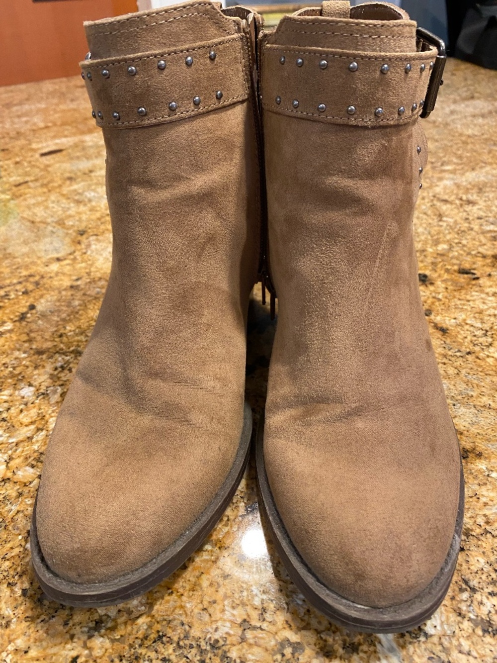 tan suede ankle boots, size 7.5